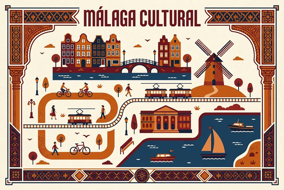 cartel generico anunciando un concierto en el auditorio de la casa natal de picasso en malaga sobre una pared de piedra historica