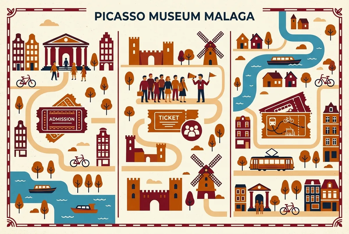 tableau comparatif entre entrée simple, visite guidée en petit groupe et visite privée au musée picasso malaga, sans chiffres précis